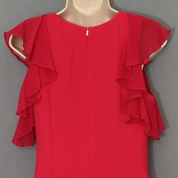 Trina Turk Women Dress 0 Watermelon Red Sheath Sheer Flutter Classic Girly Party - Picture 7 of 16